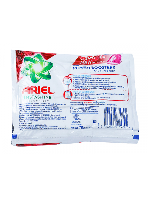 ARIEL LAUNDRY POWDER INSTASHINE INDOOR DRY 78G 6S