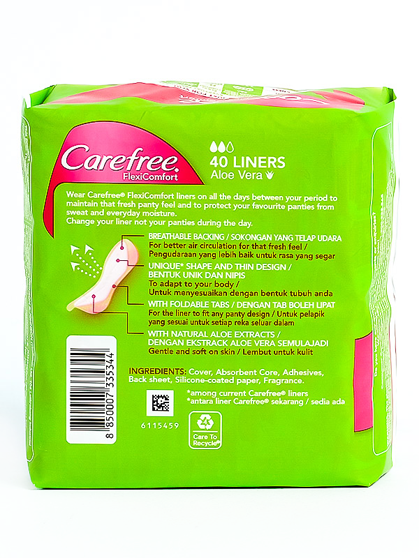 CAREFREE FLEXICOMFORT PANTY LINERS, ALOE VERA 40S